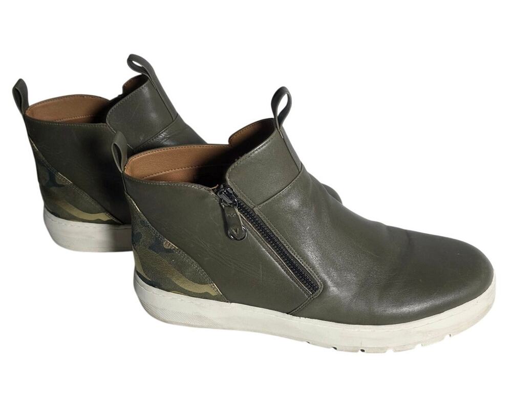 Womens Vionic Brinelly Olive Green Ankle Boots 11 Leather Comfort Zip Casual